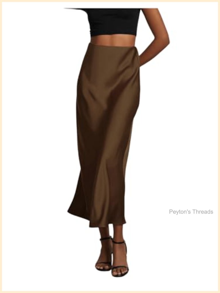 Satin Maxi Skirts High Waisted A Line For Women Elegant Office